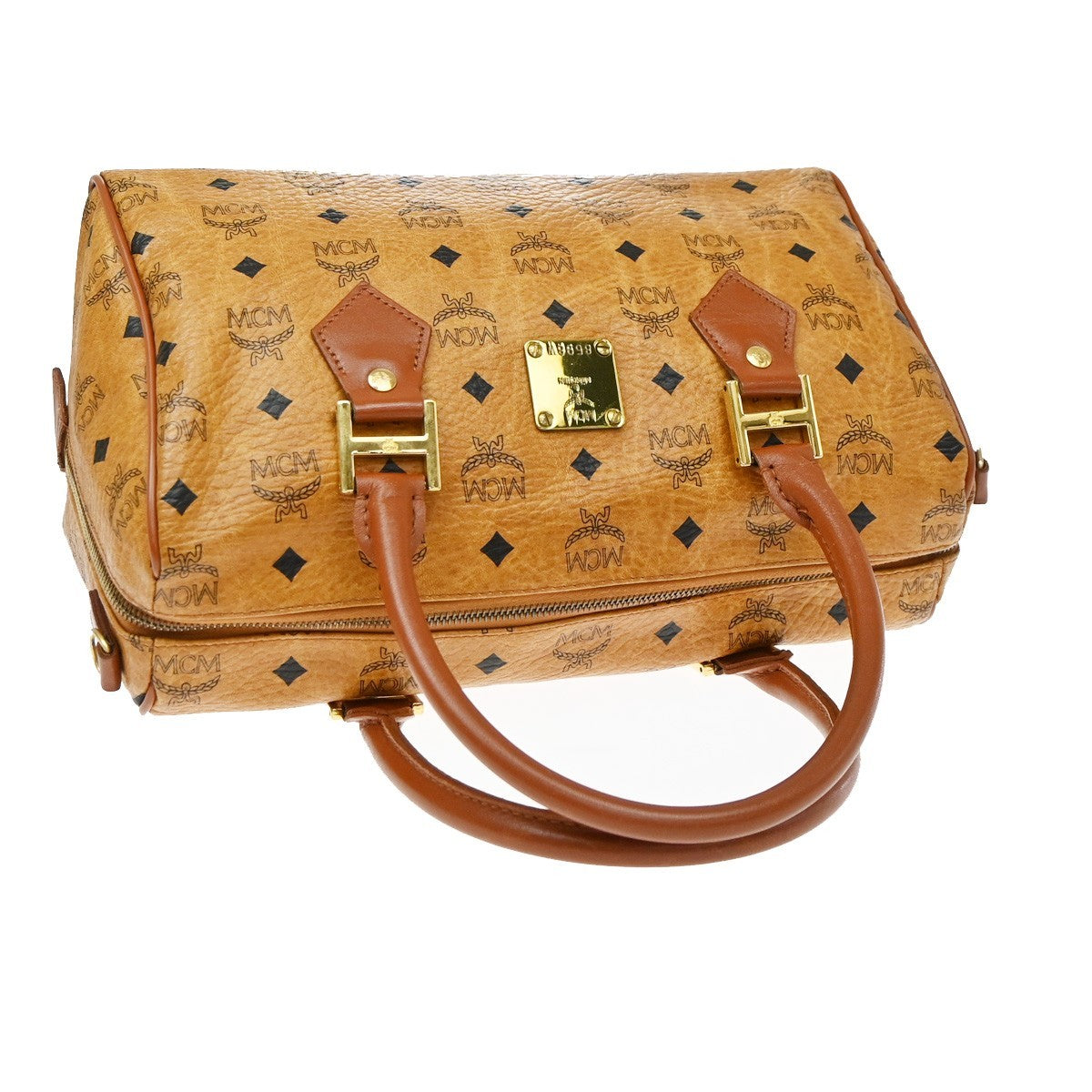 MCM Visetos Logogramme Canvas And Leather Brown Leather Handbag (Pre-Owned)