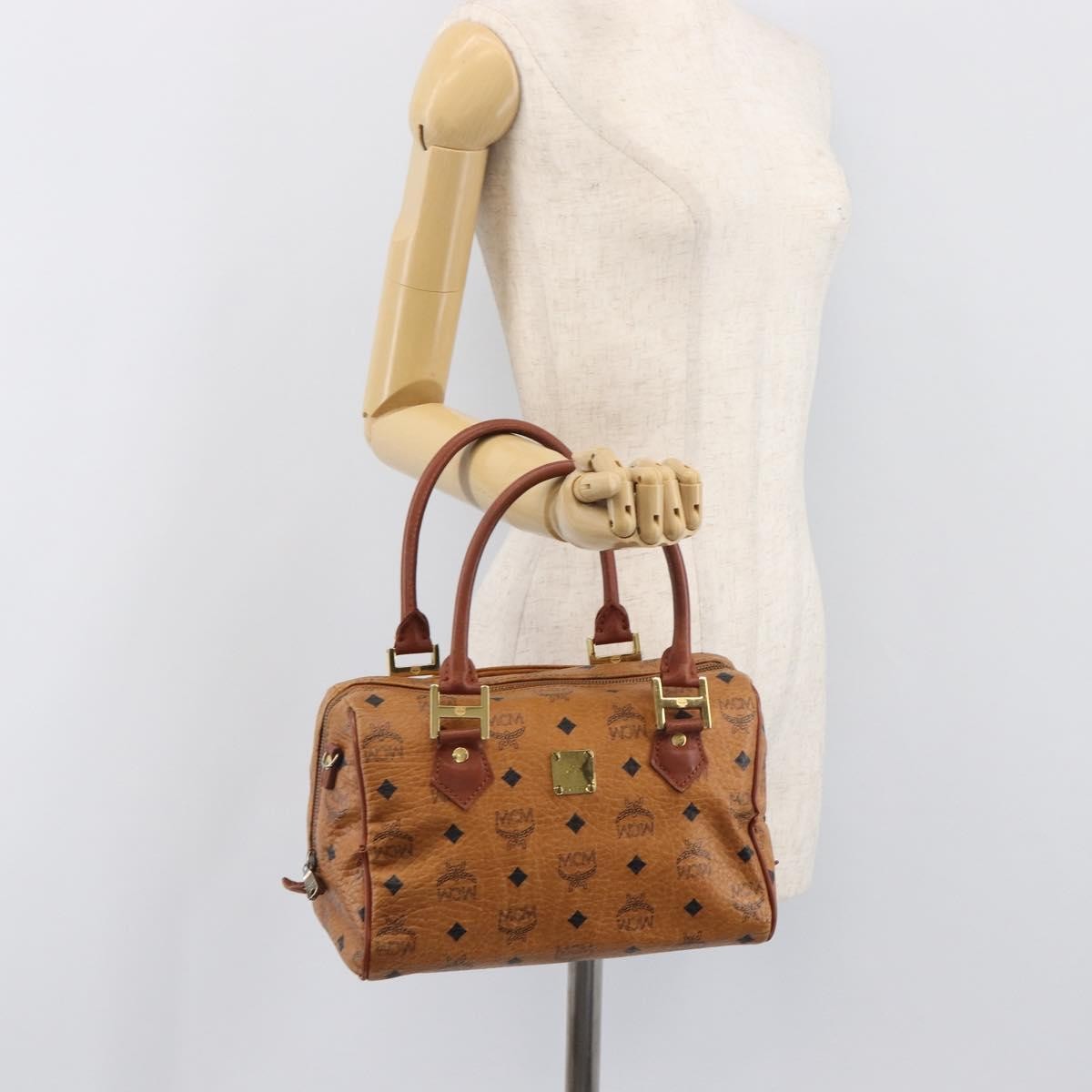 MCM Visetos Logogramme Leather Brown Leather Handbag (Pre-Owned)