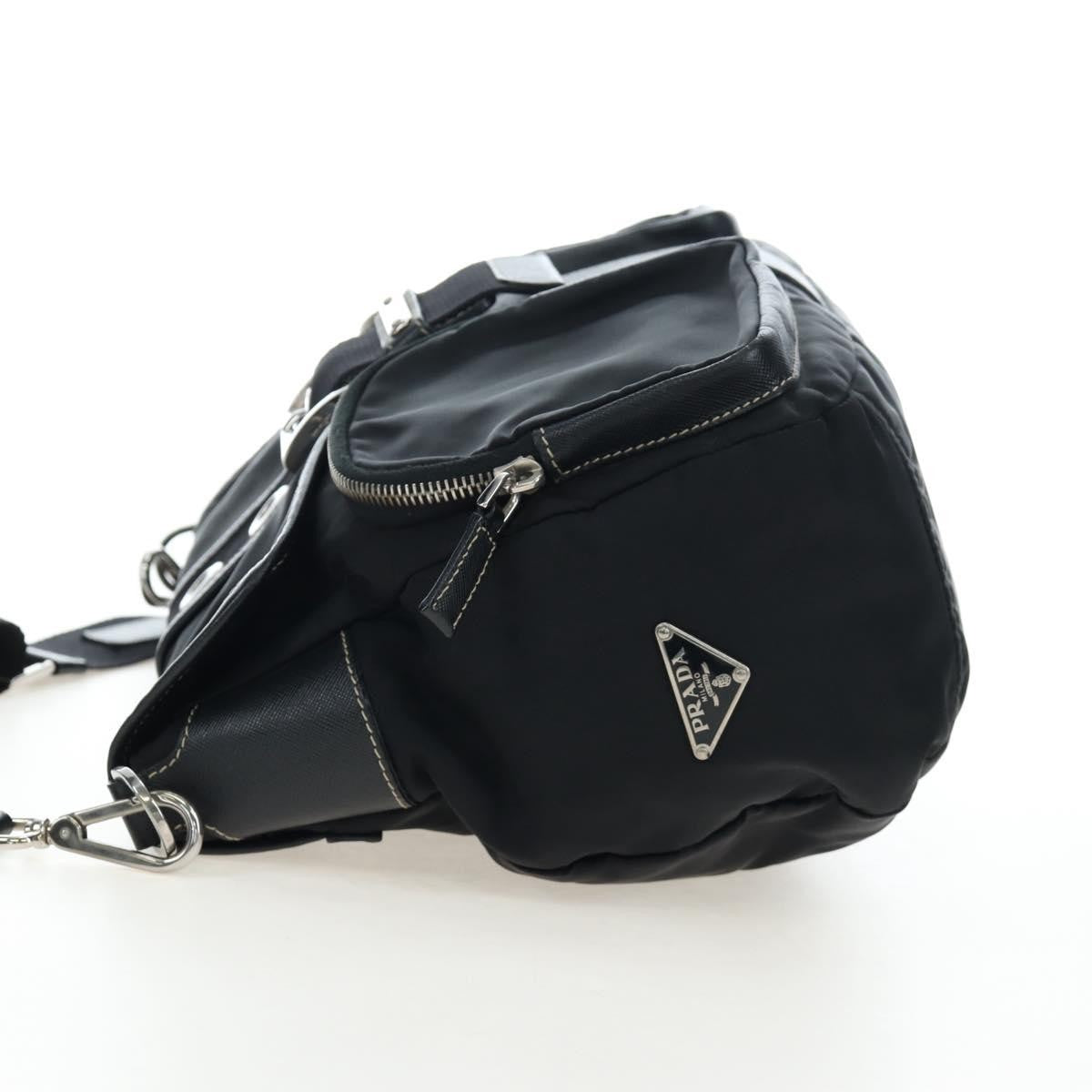 Prada Double Pocket Buckle Flap Tessuto And Leather Black Nylon Handbag (Pre-Owned)