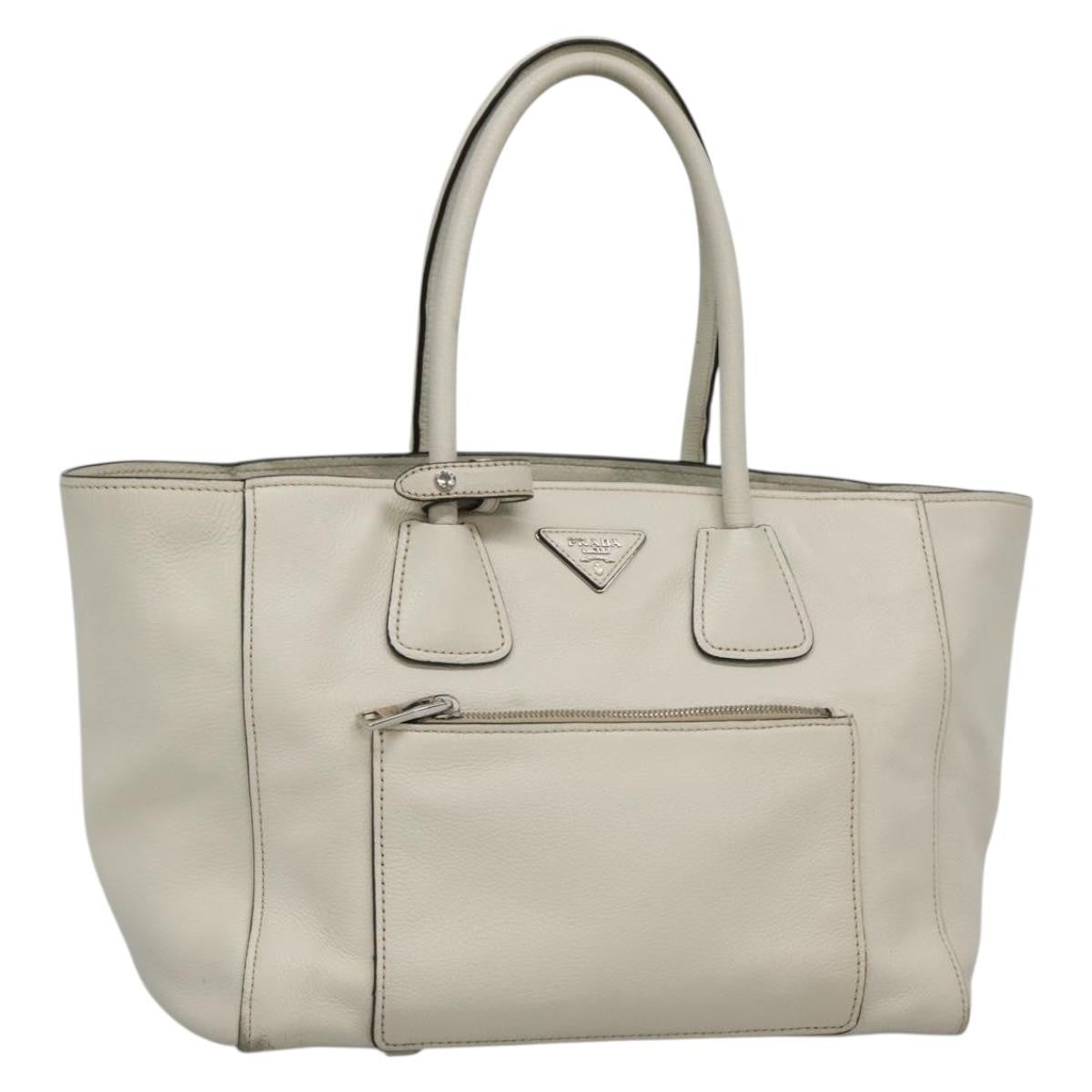Prada Front Pocket Wing Convertible Tote Vitello Daino White Leather Tote Bag Bag (Pre-Owned)