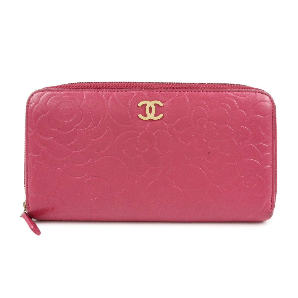 Chanel Zip Around Camellia Patent Pink Leather Wallets Accessory (Pre-Owned)