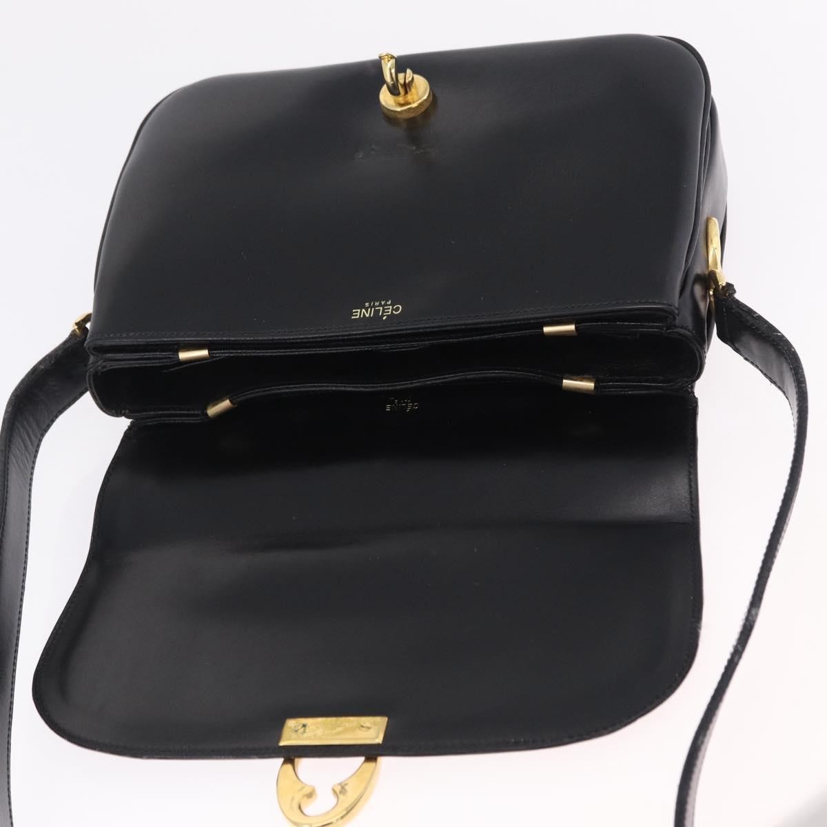 Celine Flap Shoulder Leather Black Leather Shoulder Bag Bag (Pre-Owned)