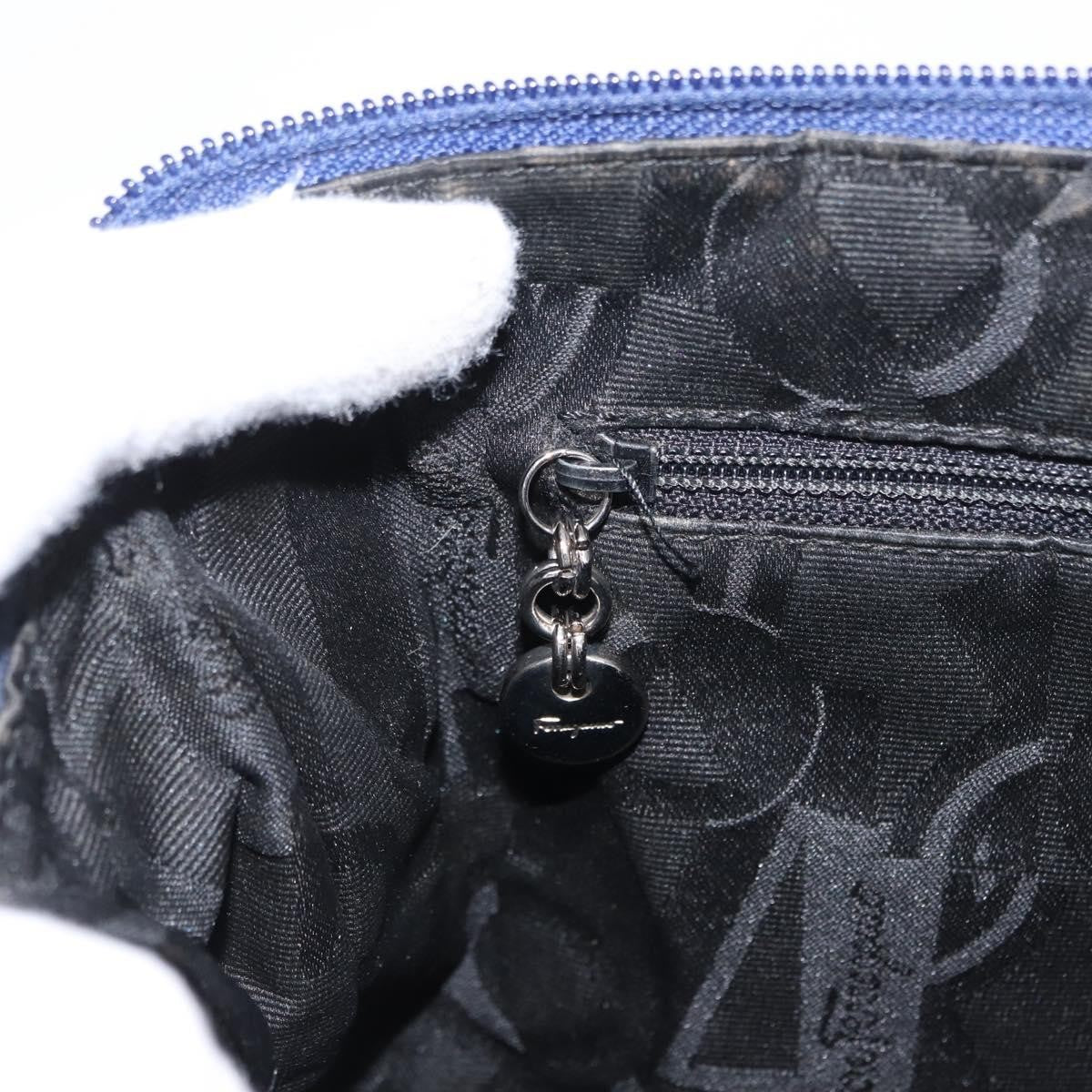Salvatore Ferragamo Cut Out Canvas And Leather Navy Canvas Shoulder Bag Bag (Pre-Owned)