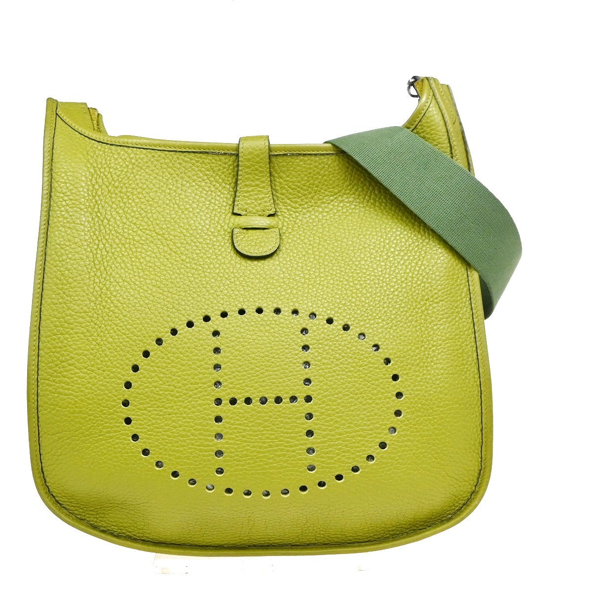 Hermes Evelyne Bag Gen Ii Clemence Green Leather Handbag (Pre-Owned)