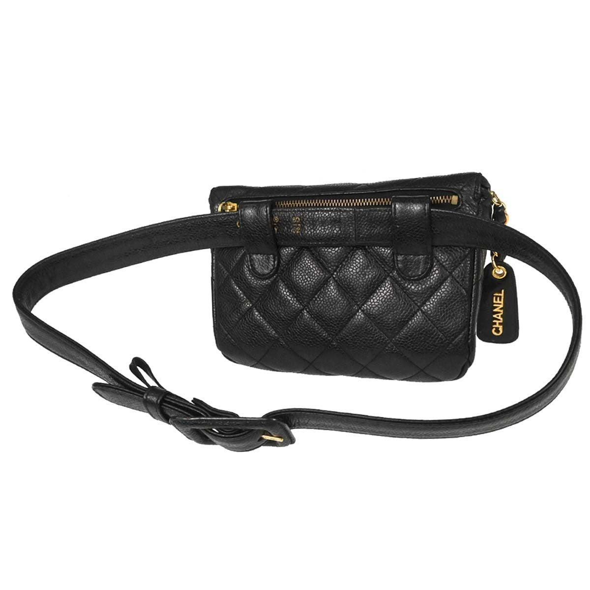 Chanel Vintage Zip Belt Quilted Caviar Black Leather Shoulder Bag Bag (Pre-Owned)