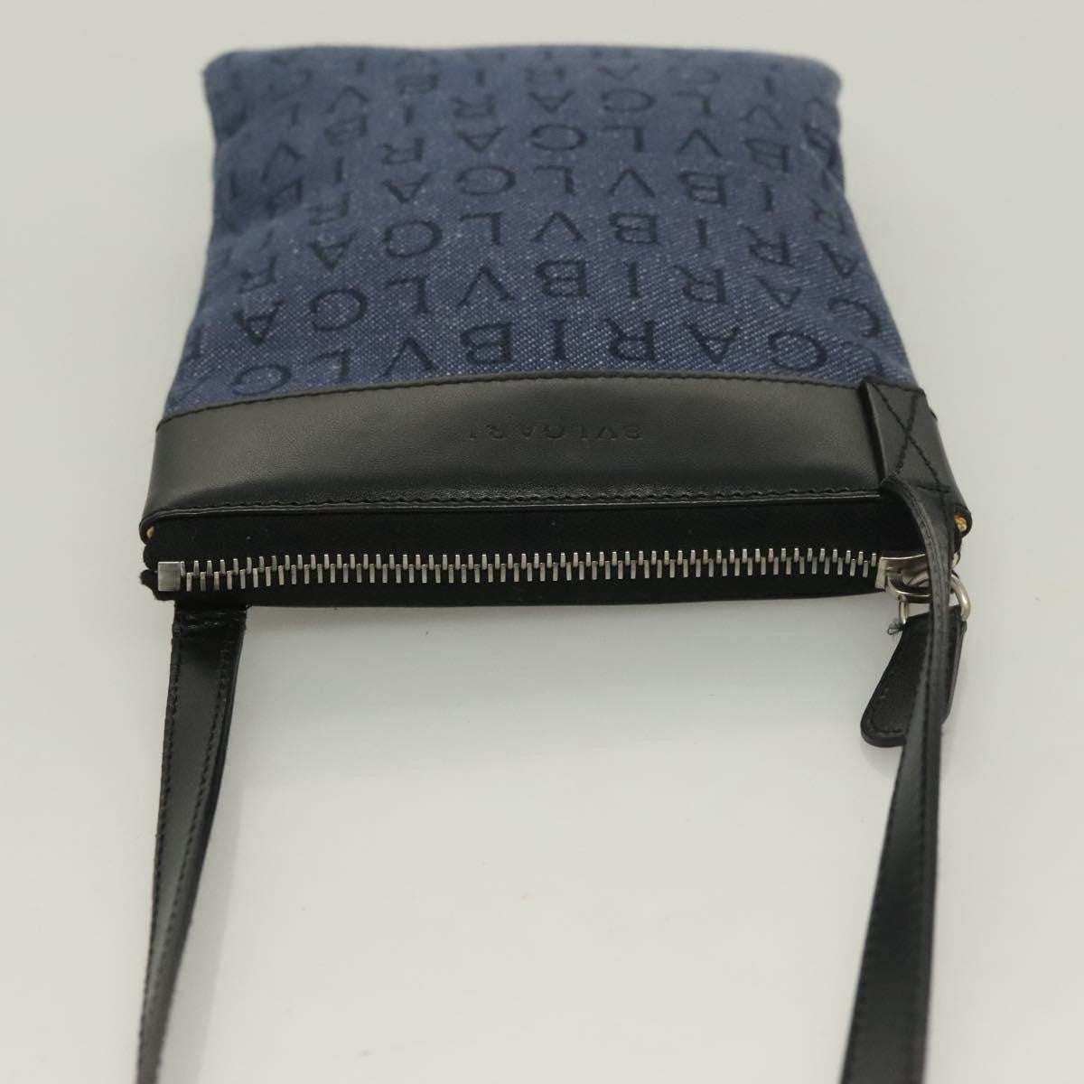 Bvlgari Logomania Canvas With Leather Blue Canvas Shoulder Bag Bag (Pre-Owned)