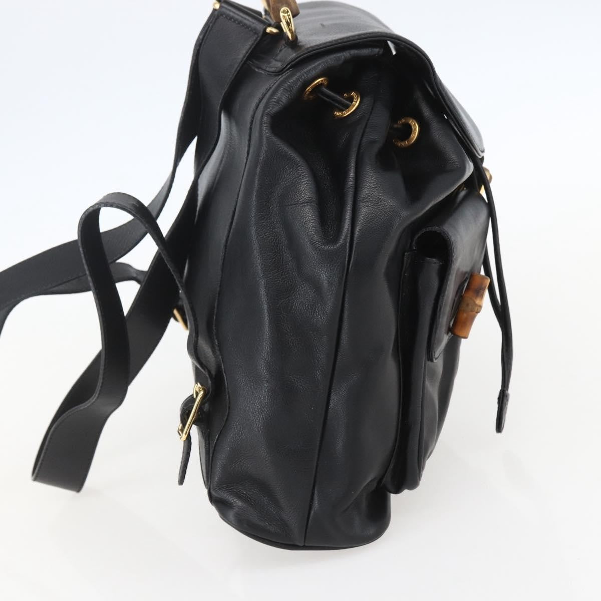 Gucci Vintage Bamboo Leather Black Leather Backpack Bag (Pre-Owned)