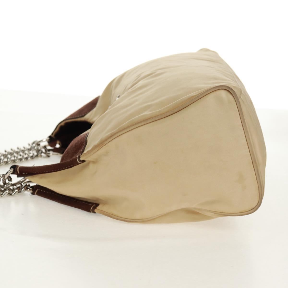 Prada Chain Tote Soft Calf Beige Nylon Shoulder Bag Bag (Pre-Owned)