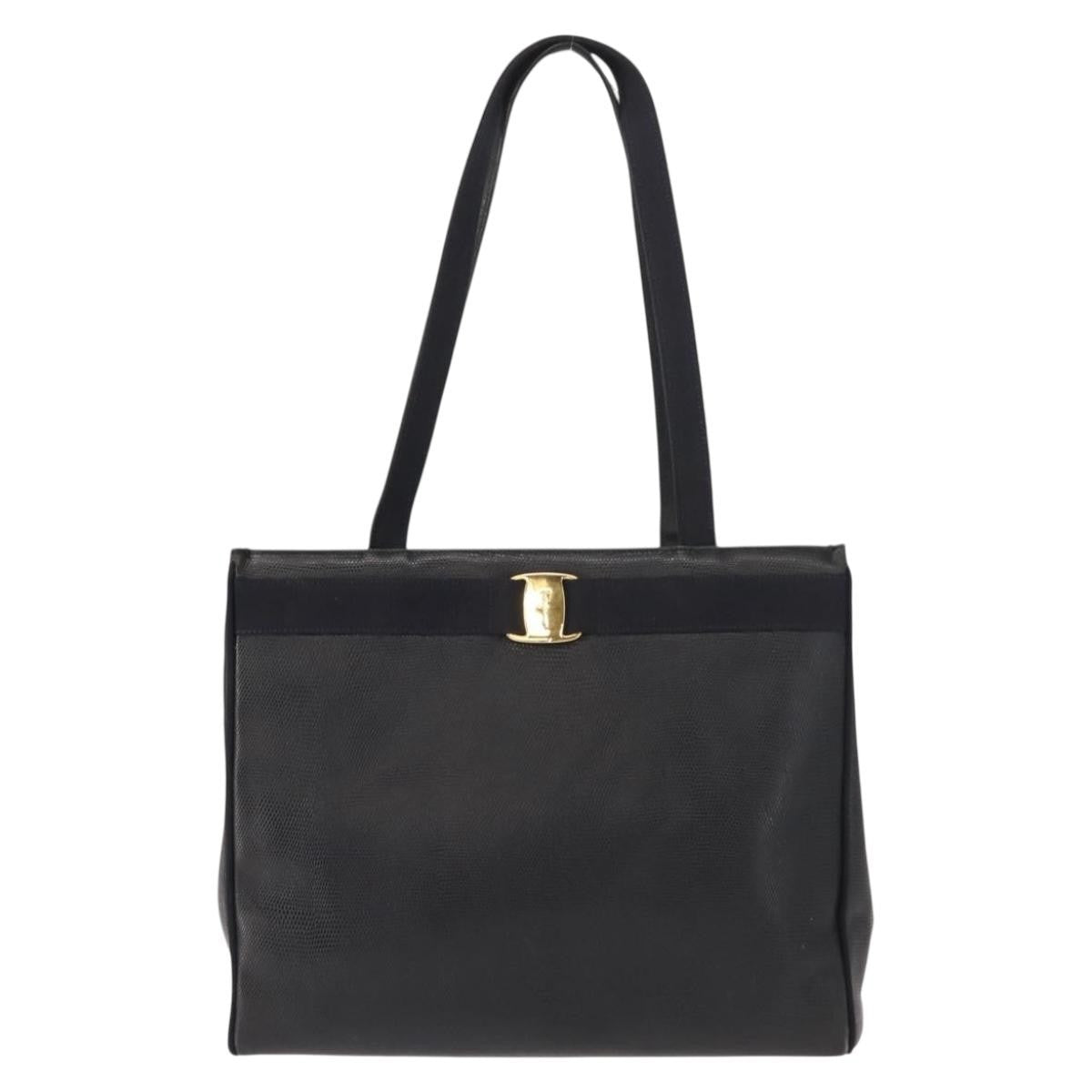 Salvatore Ferragamo Vala Tote Leather Navy Leather Tote Bag Bag (Pre-Owned)