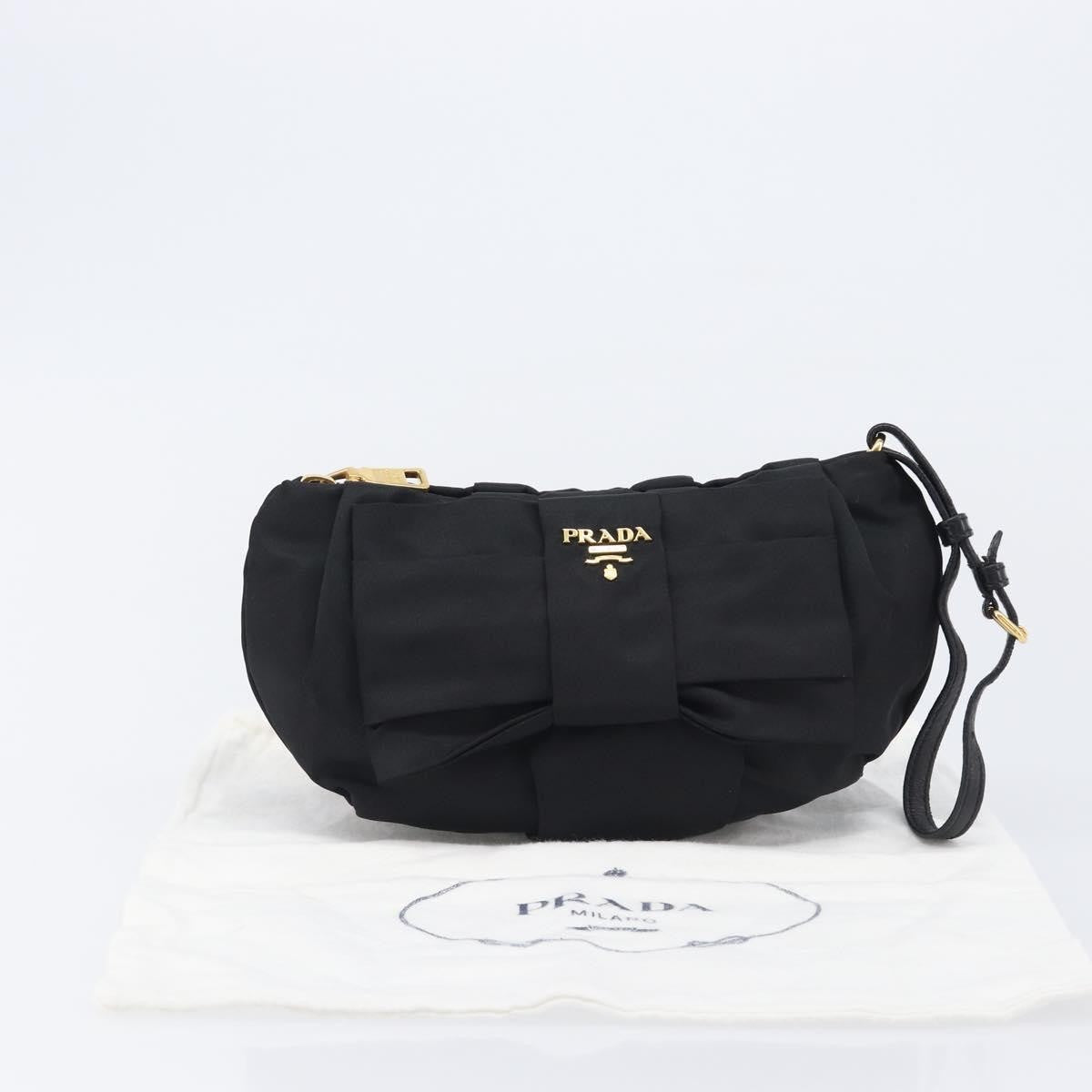 Prada Bow Wristlet Tessuto Black Nylon Clutche & Pouche Bag (Pre-Owned)