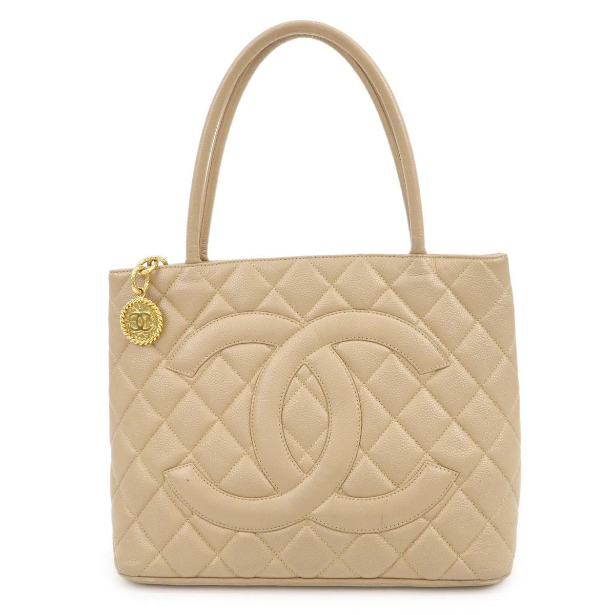 Chanel Medallion Quilted Lambskin Beige Leather Tote Bag Bag (Pre-Owned)