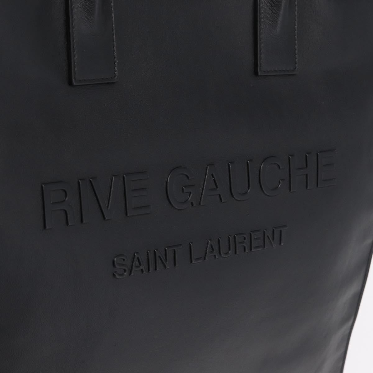 Saint Laurent Rive Gauche Shopper Embossed Leather Black Leather Tote Bag Bag (Pre-Owned)