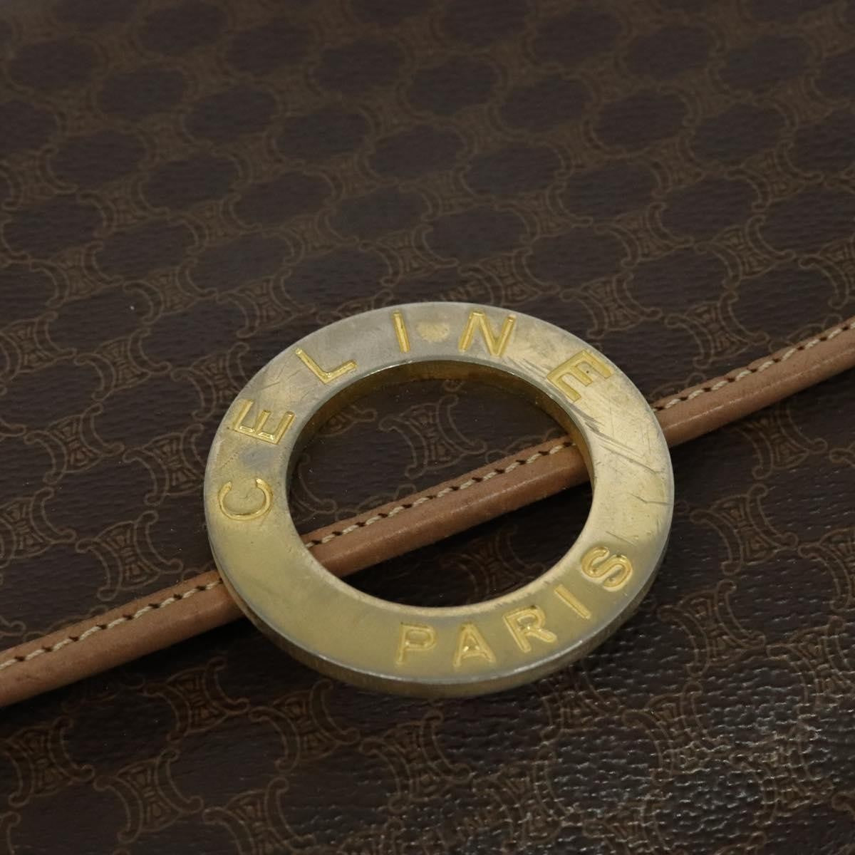 Celine Vintage Macadam Circle Logo Canvas And Leather Brown Canvas Shoulder Bag Bag (Pre-Owned)