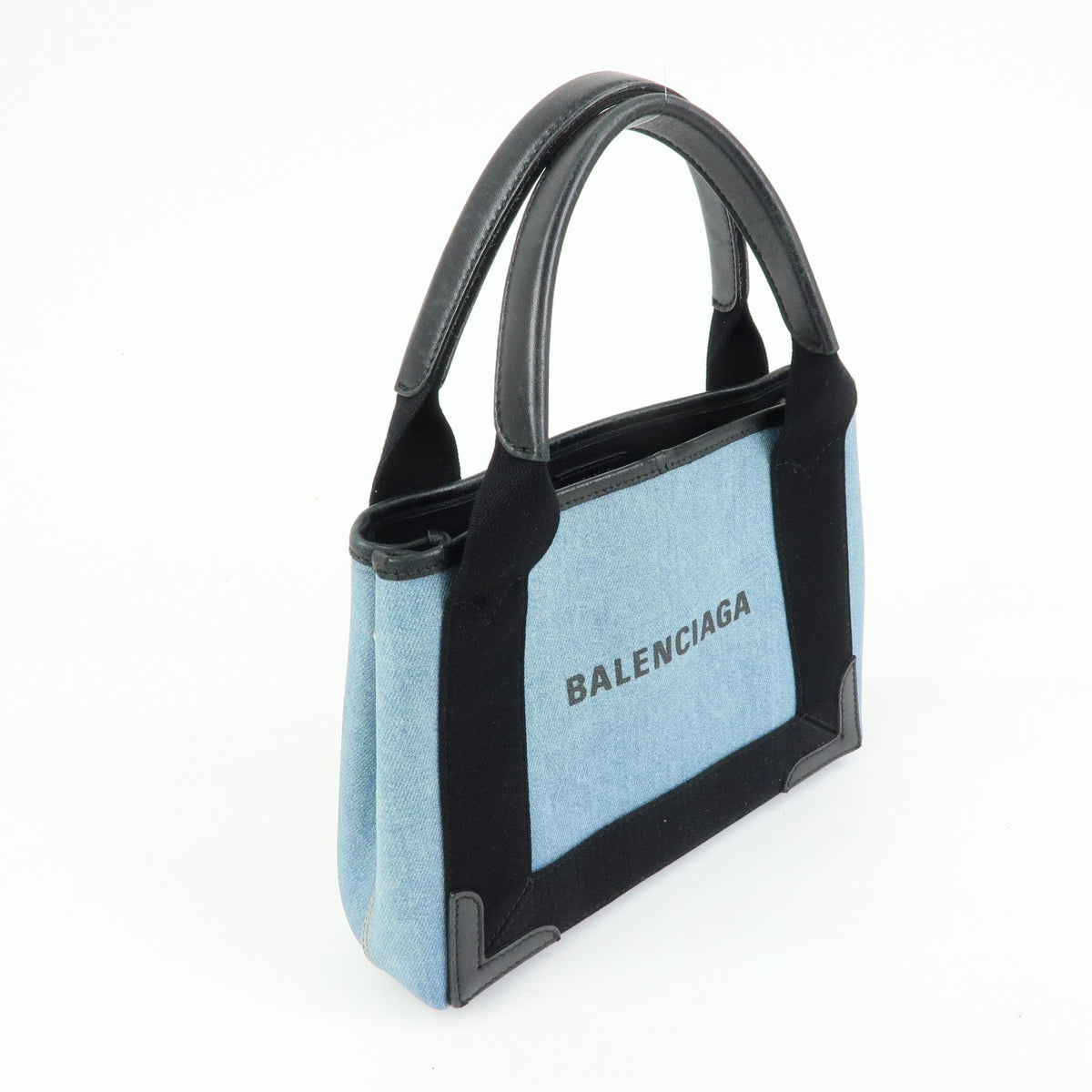 Balenciaga Navy Cabas Coated Denim With Leather Blue Pvc Tote Bag Bag (Pre-Owned)