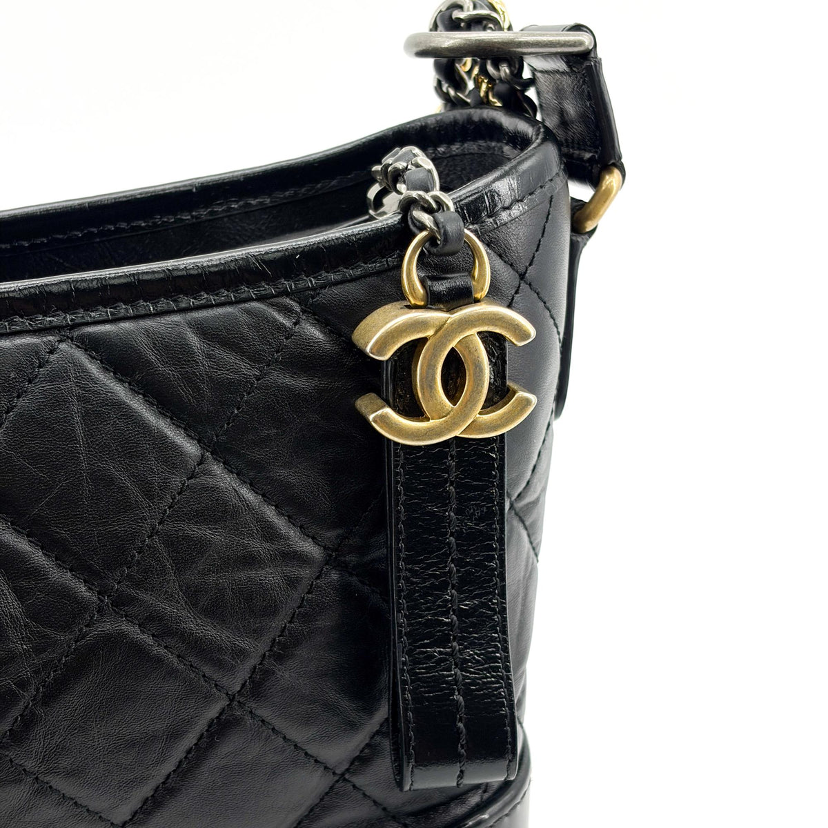 Chanel Gabrielle Hobo Quilted Aged Calfskin Black Leather Shoulder Bag Bag (Pre-Owned)