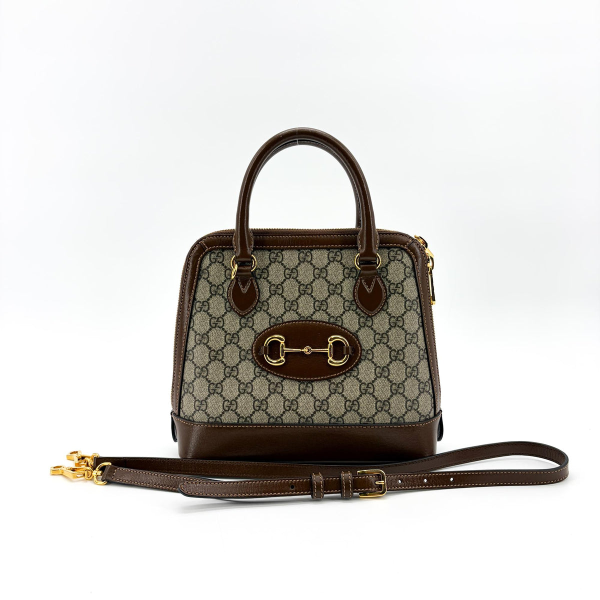 Gucci Horsebit 1955 Gg Canvas With Leather Brown Canvas Tote Bag Bag (Pre-Owned)