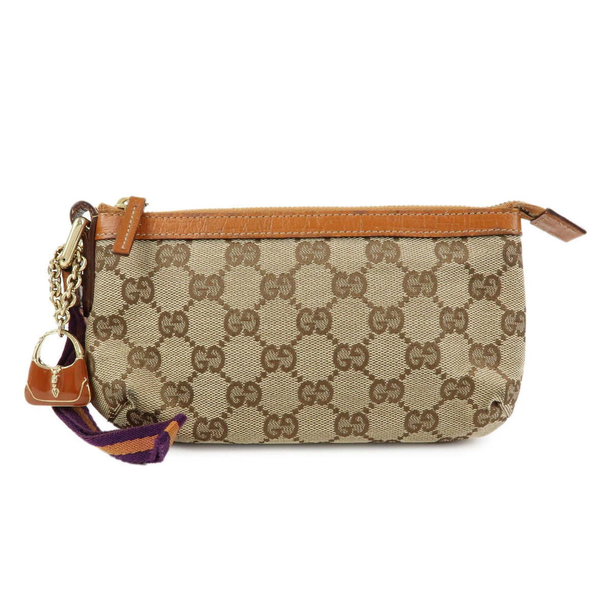 Gucci Zip Wristlet Gg Canvas Beige Canvas Clutche & Pouche Bag (Pre-Owned)
