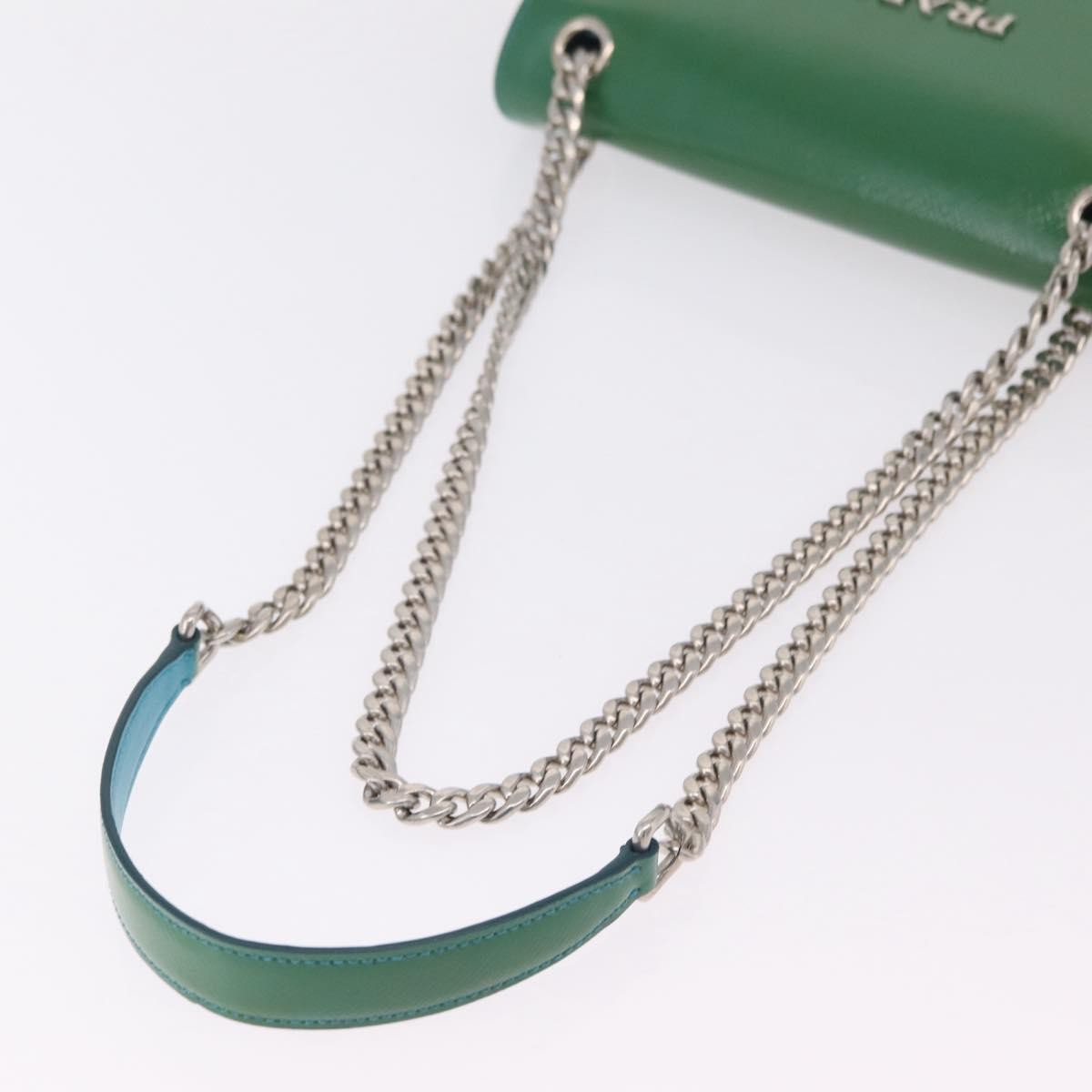 Prada Sound Chain Saffiano Leather Green Leather Shoulder Bag Bag (Pre-Owned)