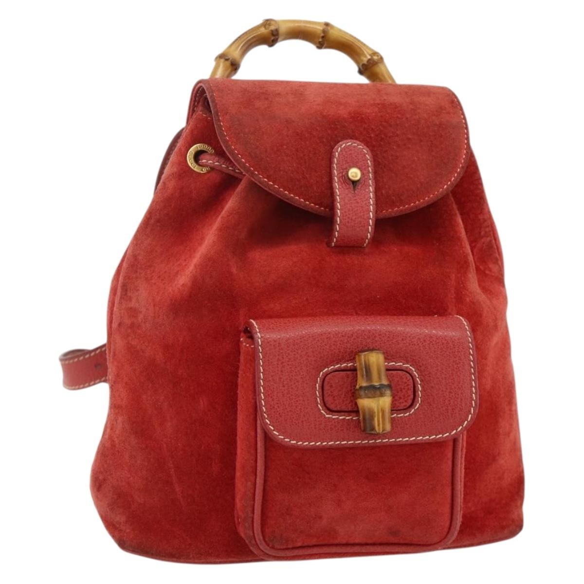 Gucci Gucci Bamboo Daim Red Suede Backpack Bag (Pre-Owned)