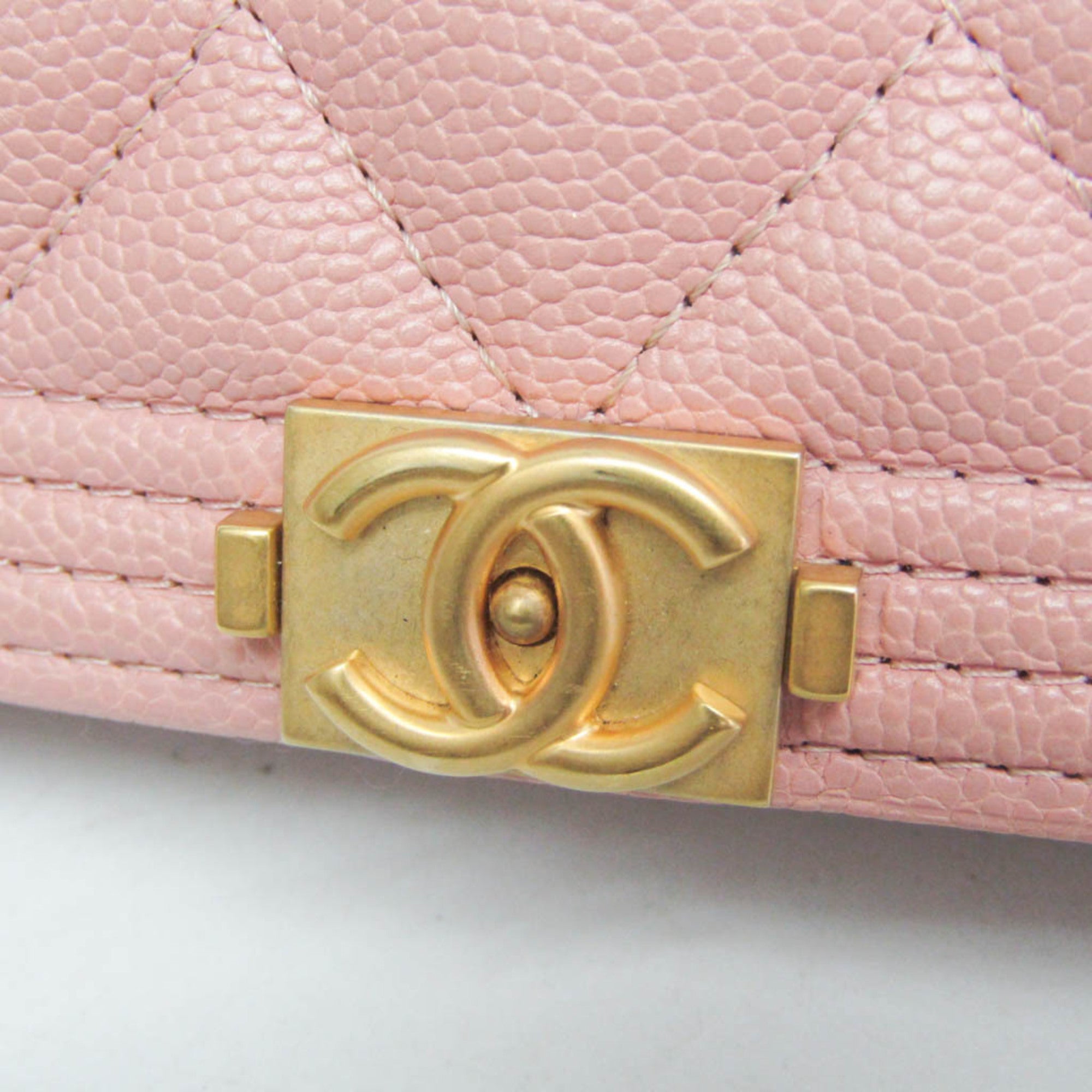 Chanel Boy Wallet On Chain Quilted Caviar Pink Calfskin Wallets Accessory (Pre-Owned)