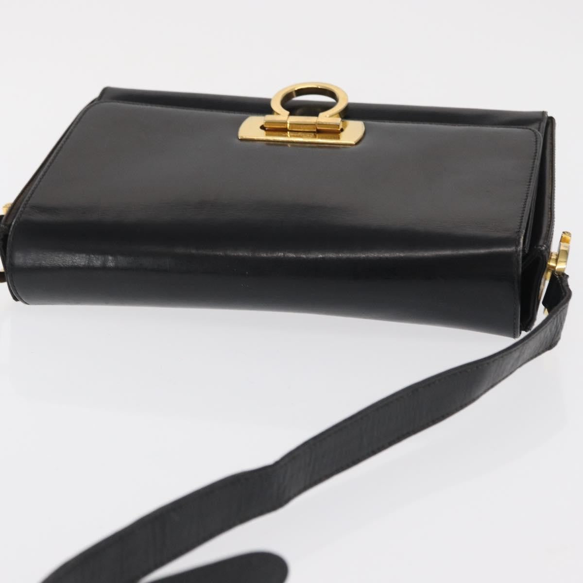 Salvatore Ferragamo Vintage Gancini Flap Leather Black Leather Shoulder Bag Bag (Pre-Owned)