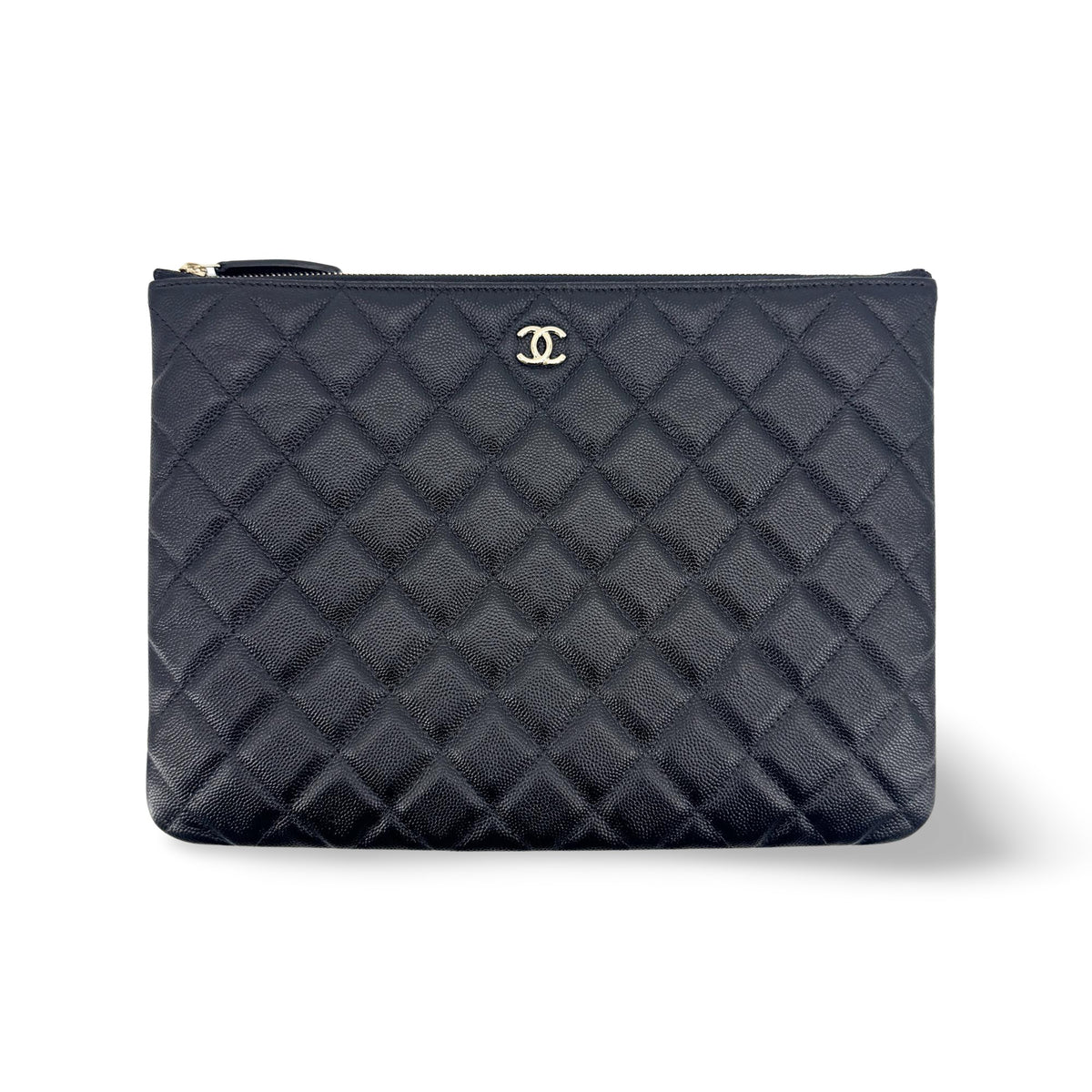 Chanel O Case Clutch Quilted Caviar Black Leather Clutche & Pouche Bag (Pre-Owned)