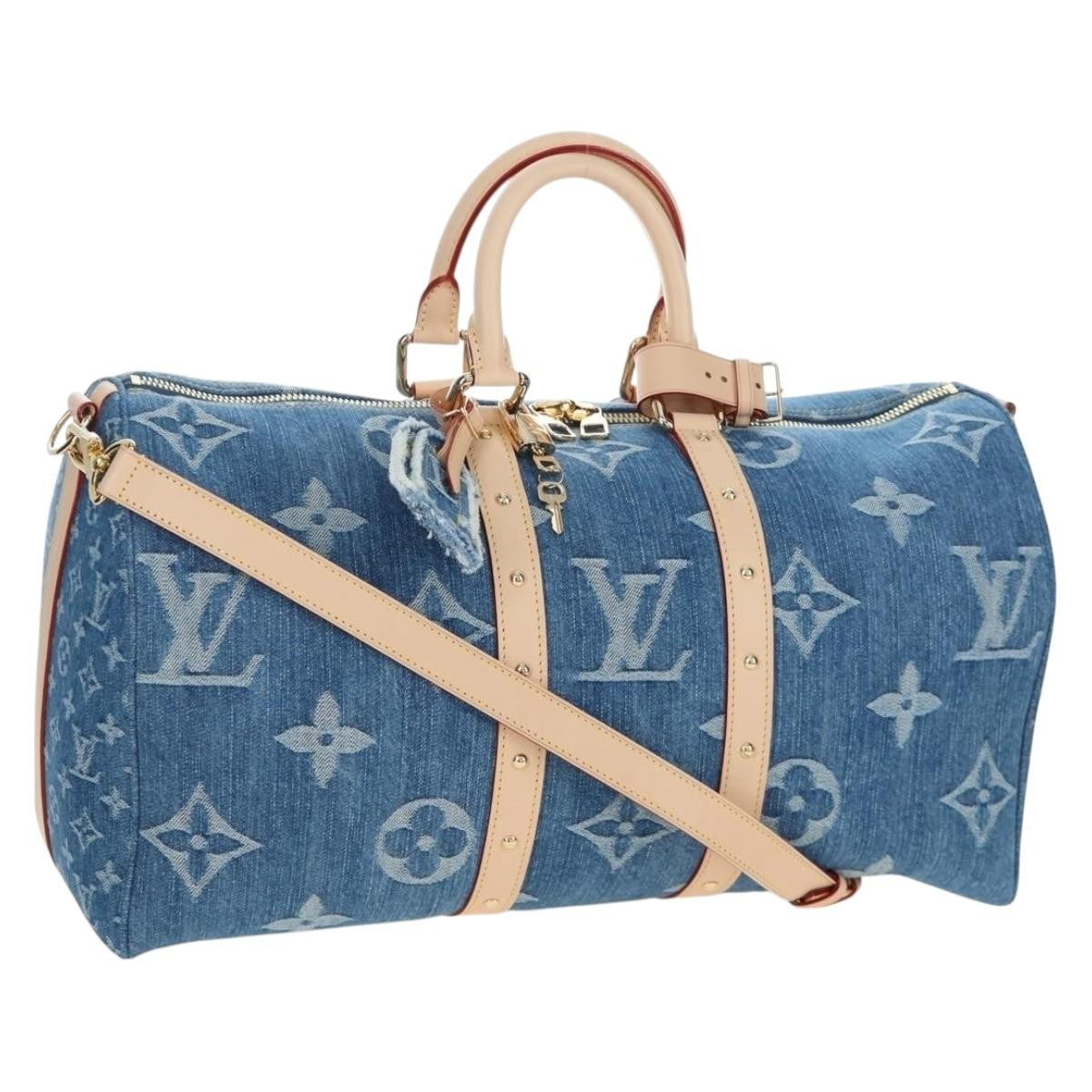 Louis Vuitton Keepall Bandouliere Limited Edition Monogram Watercolor Stripes Denim Blue Denim_Jeans Travel Bag Bag (Pre-Owned)