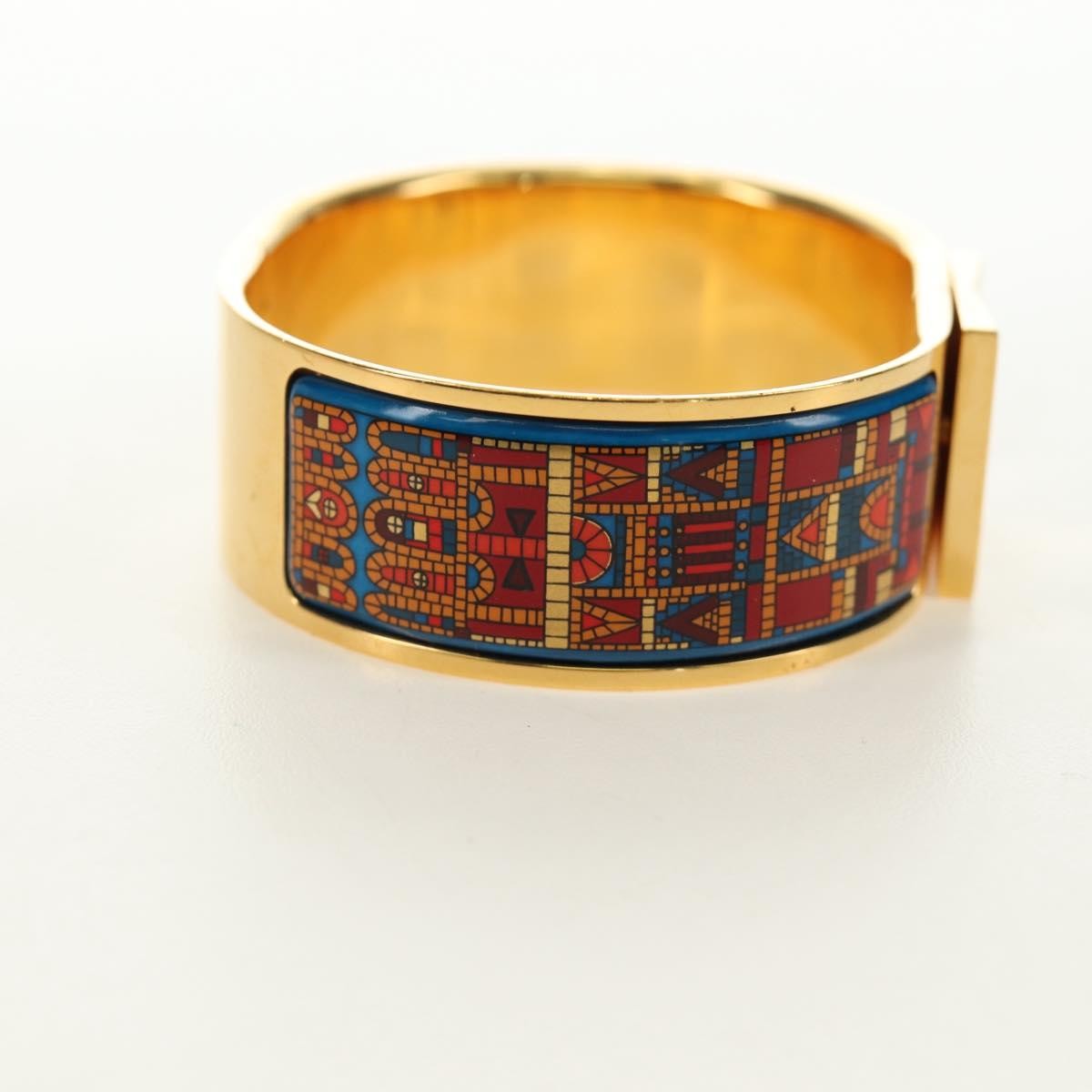 Hermes Loquet Bangle Metal And Printed Enamel Gold Metal Bracelet Jewelry (Pre-Owned)