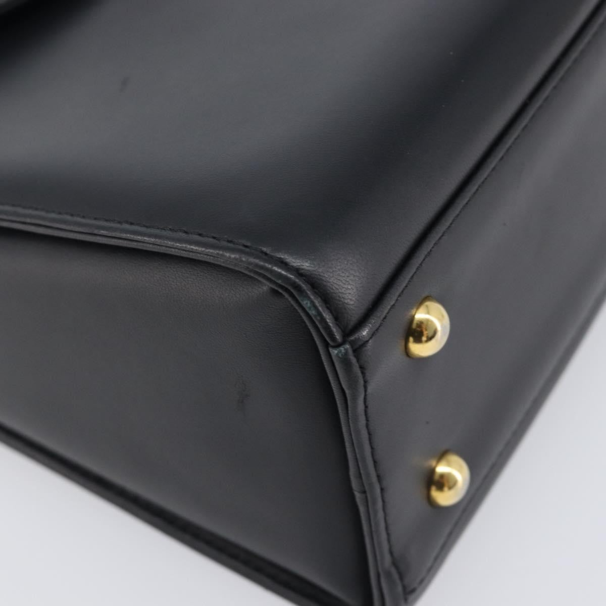 Valentino Garavani Top Handle Flap Leather Black Leather Handbag (Pre-Owned)