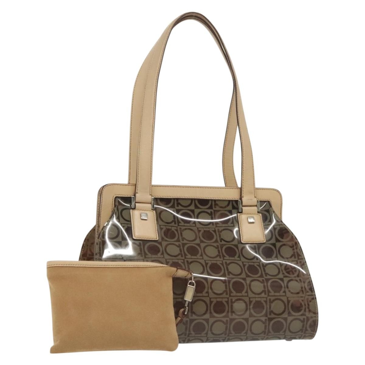Salvatore Ferragamo Gancini Tote Vinyl Brown Plastic Tote Bag Bag (Pre-Owned)
