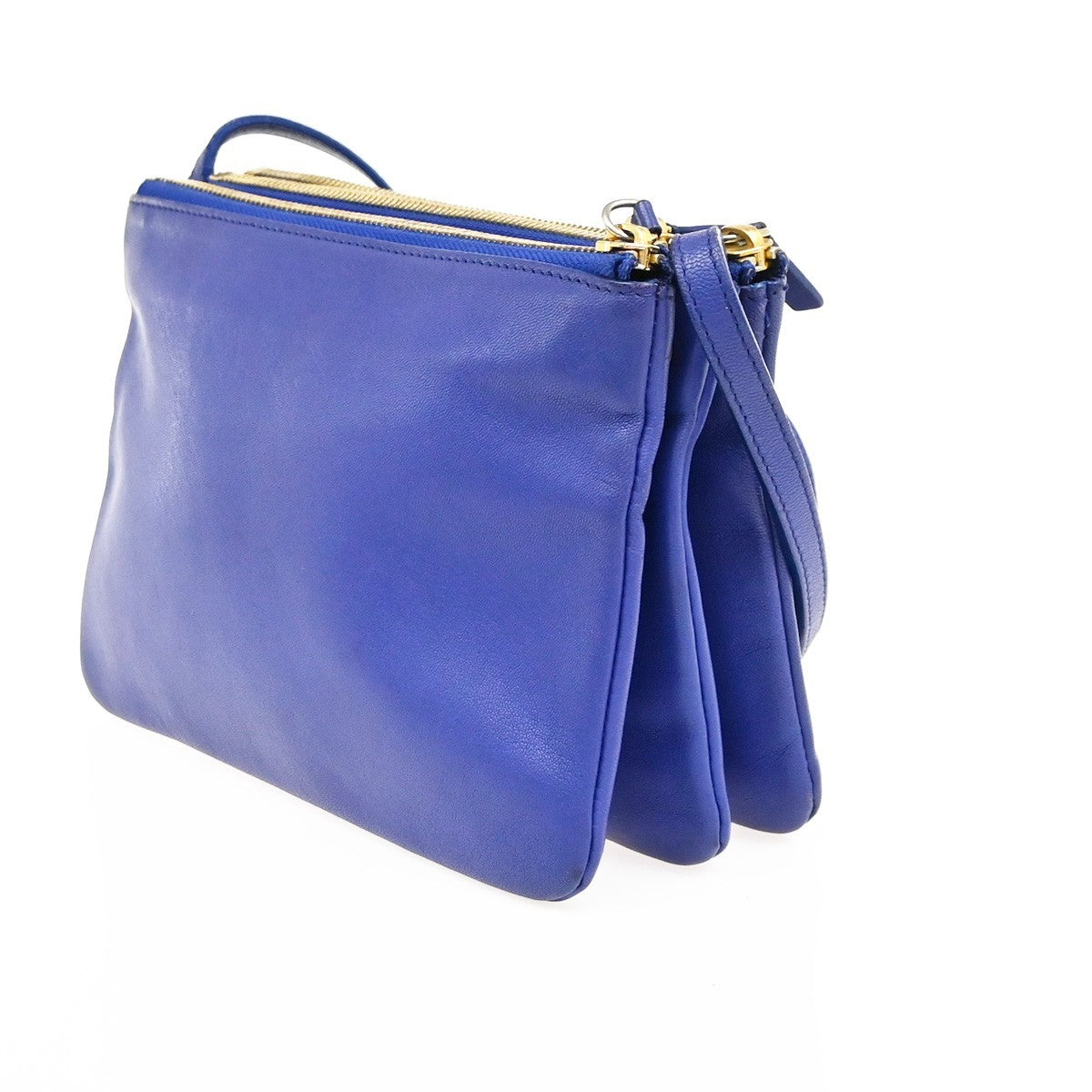 Celine Trio Leather Blue Leather Shoulder Bag Bag (Pre-Owned)