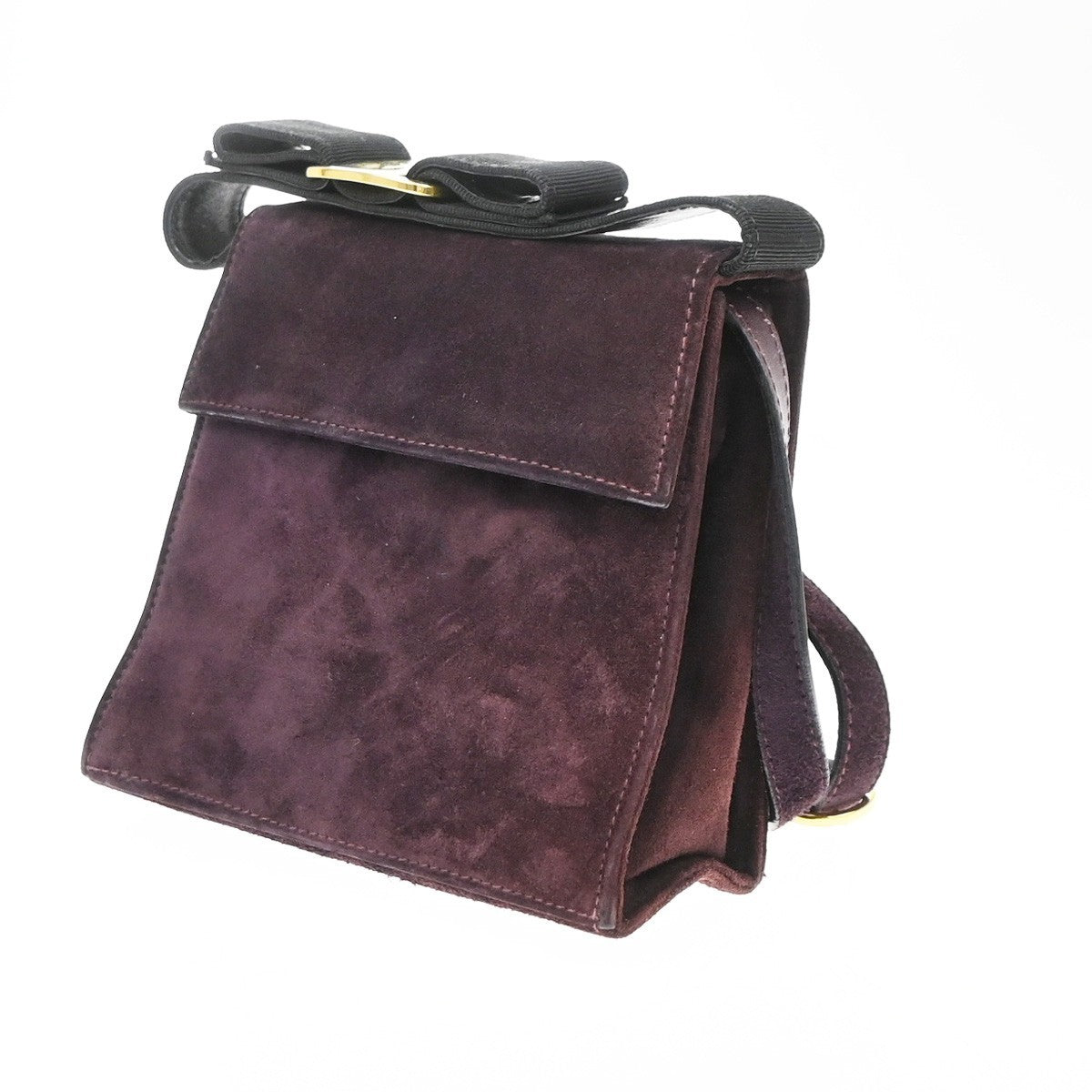 Salvatore Ferragamo Vintage Vara Bow Handle Shoulder Suede Purple Suede Handbag (Pre-Owned)