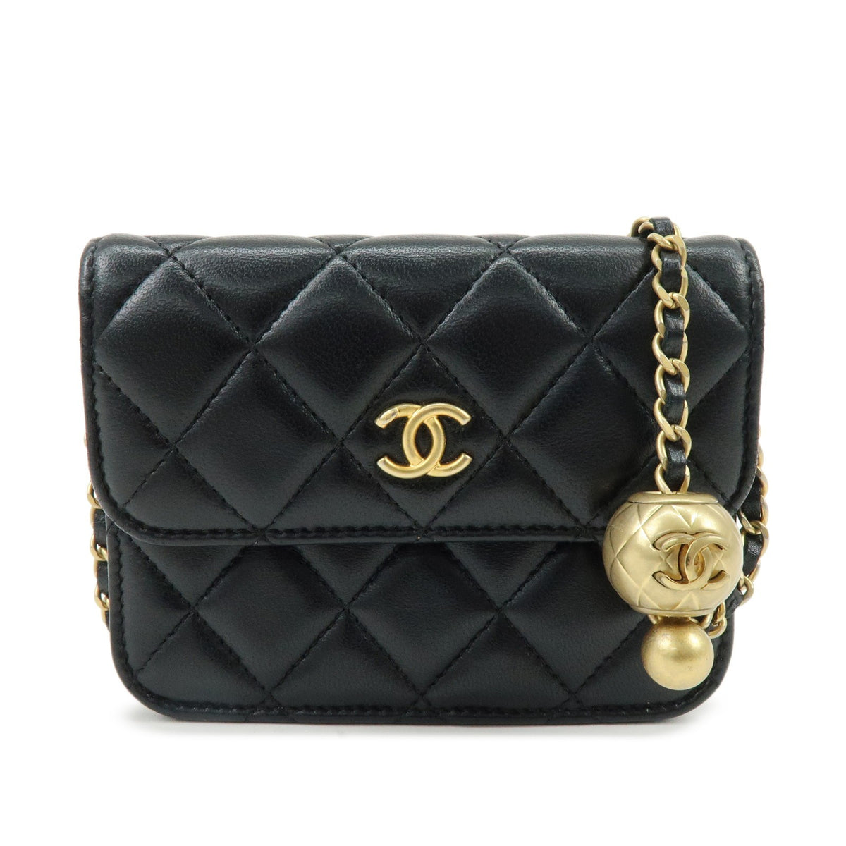 Chanel Pearl Crush Flap Clutch With Chain Quilted Lambskin Black Leather Clutche & Pouche Bag (Pre-Owned)