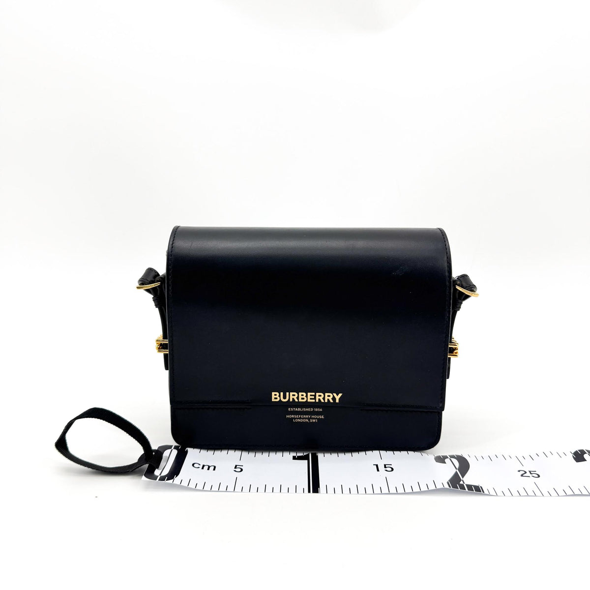 Burberry Grace Flap Horseferry Printed Leather Black Leather Shoulder Bag Bag (Pre-Owned)