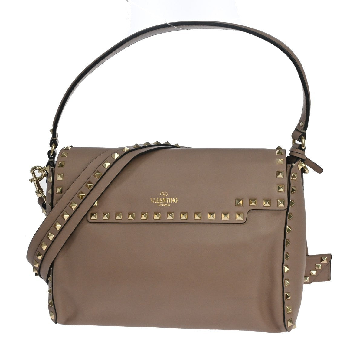 Valentino Garavani Rockstud Top Handle Leather Beige Leather Handbag (Pre-Owned)