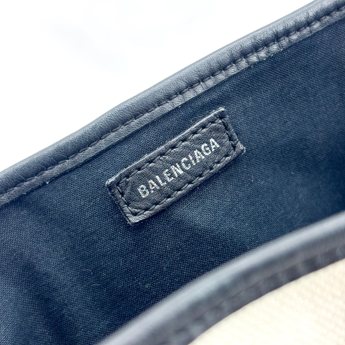Balenciaga Navy Cabas Canvas With Leather Black Canvas Tote Bag Bag (Pre-Owned)