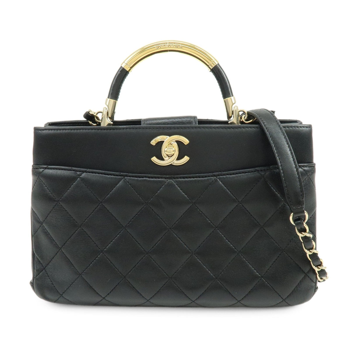 Chanel Filigree Turn-Lock Quilted Lambskin Black Leather Handbag (Pre-Owned)