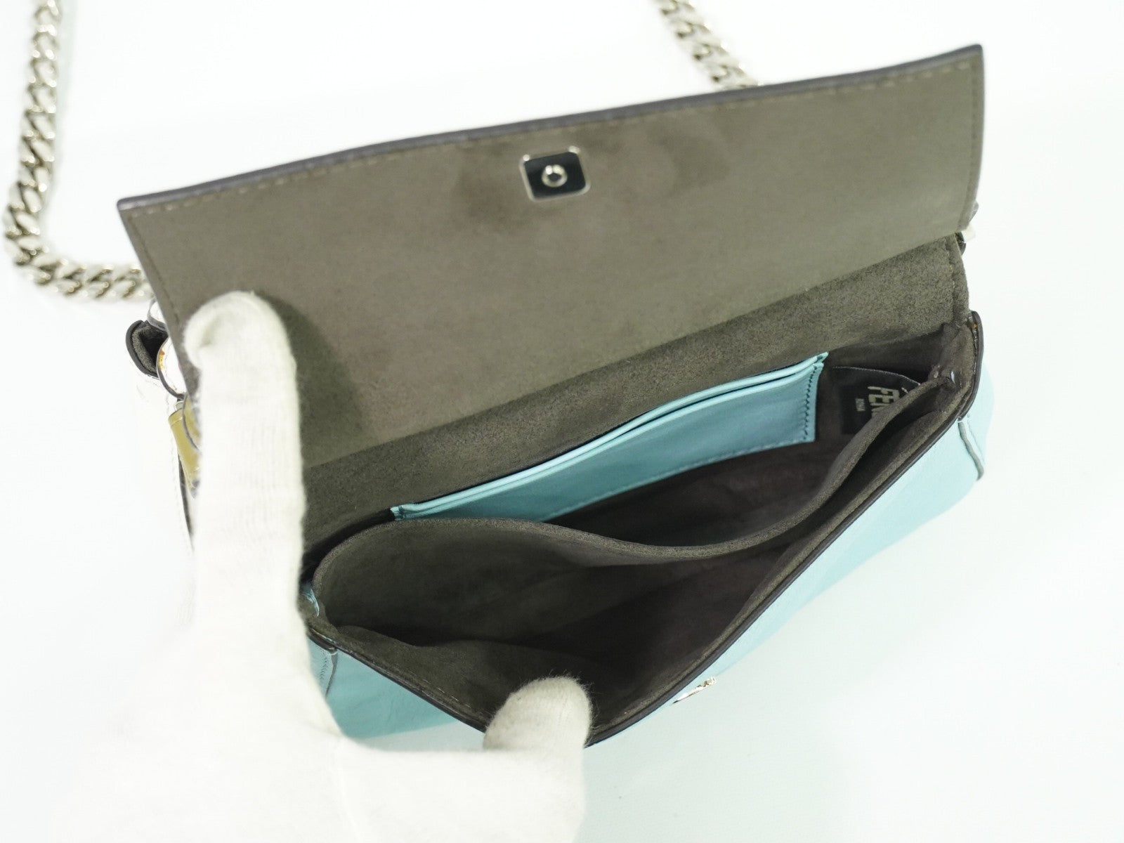 Fendi Double Baguette Embroidered Studded Leather White Leather Shoulder Bag Bag (Pre-Owned)