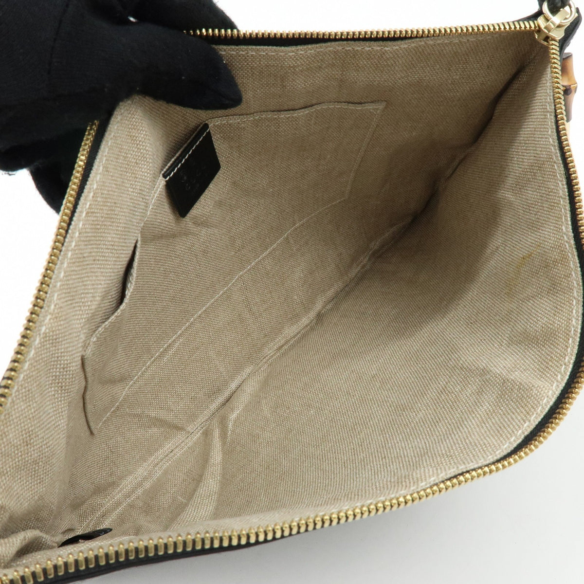 Gucci Bamboo Zip Pouch (Outlet) Leather Black Leather Clutche & Pouche Bag (Pre-Owned)