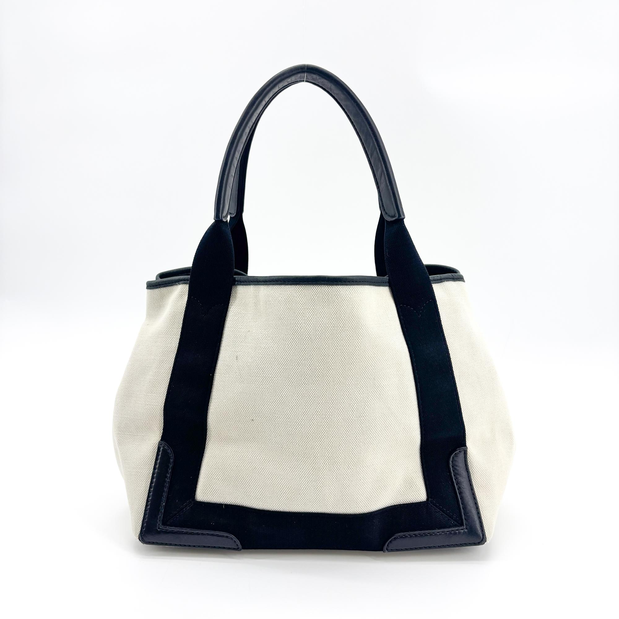 Balenciaga Navy Cabas Canvas With Leather Black Canvas Tote Bag Bag (Pre-Owned)