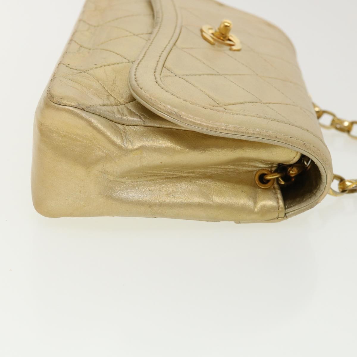 Chanel Vintage Cc Chain Flap Quilted Lambskin Gold Leather Shoulder Bag Bag (Pre-Owned)