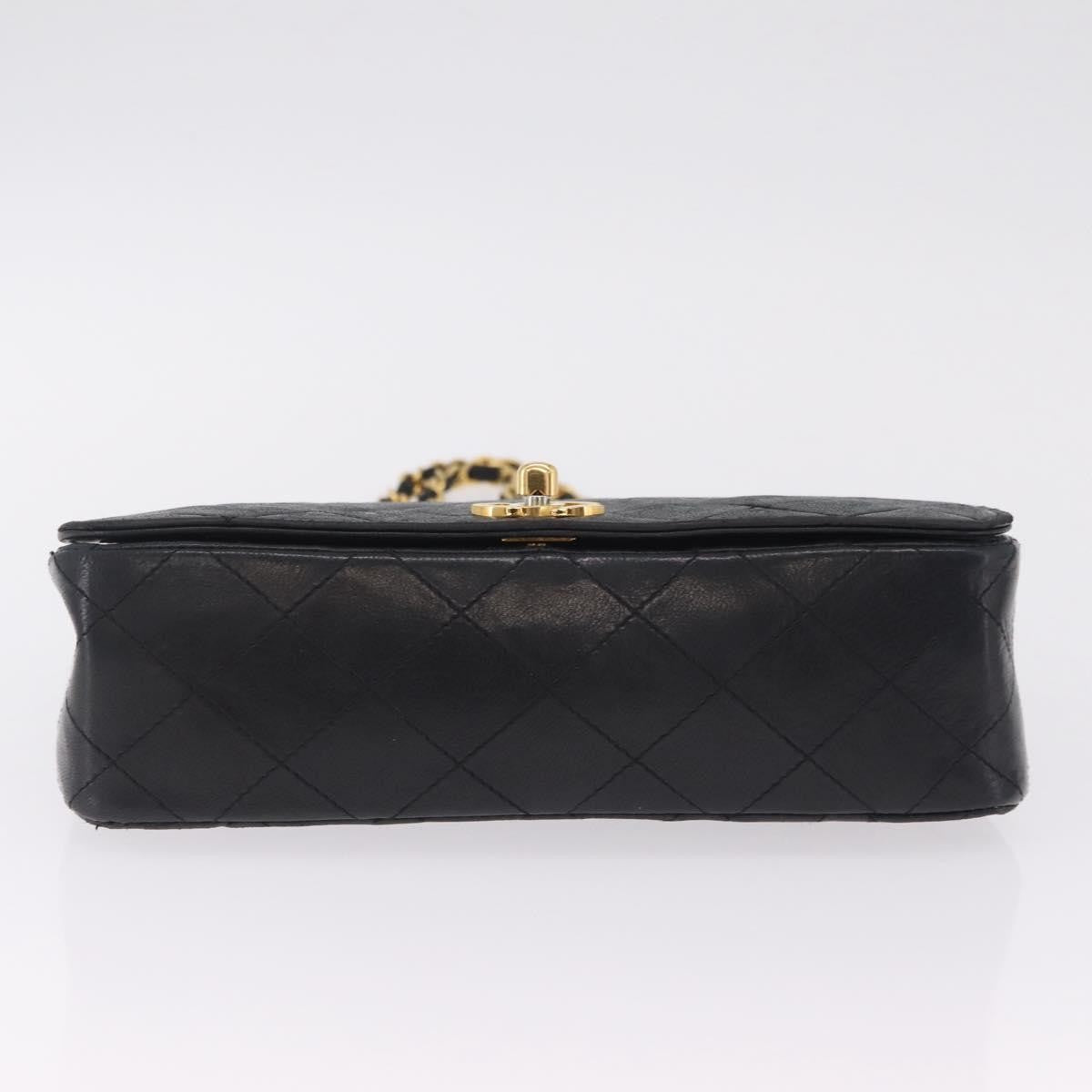Chanel Vintage Full Flap Quilted Lambskin Black Leather Handbag (Pre-Owned)