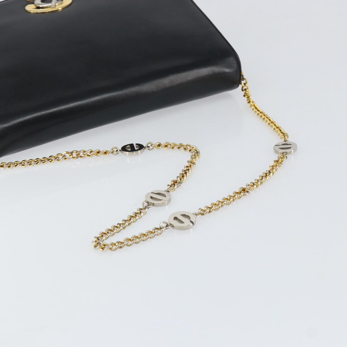 Christian Dior Vintage Chain Flap Diorissimo Canvas Black Leather Shoulder Bag Bag (Pre-Owned)
