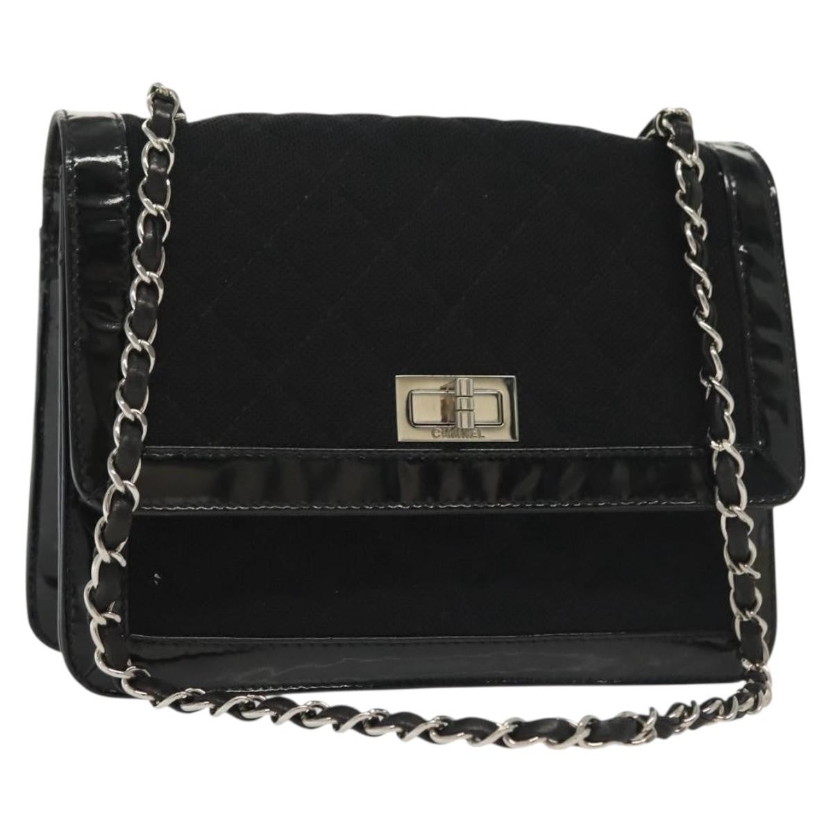 Chanel Vintage Mademoiselle Flap Quilted Canvas With Patent Black Canvas Shoulder Bag Bag (Pre-Owned)