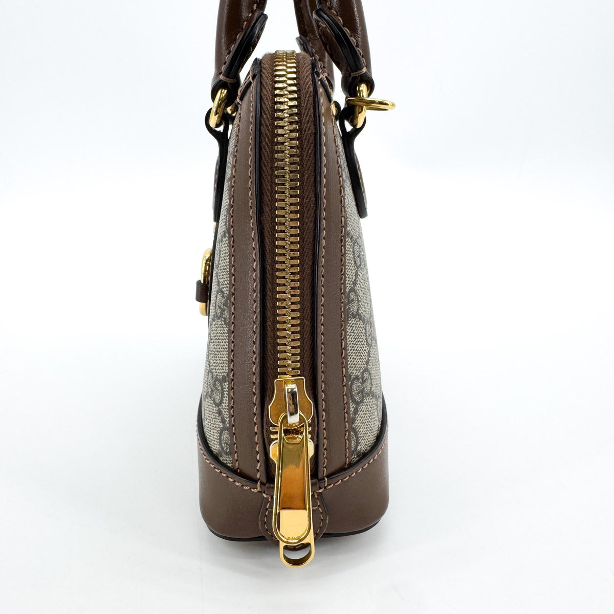 Gucci Horsebit 1955 Top Handle Gg Coated Canvas With Leather Brown Canvas Handbag (Pre-Owned)