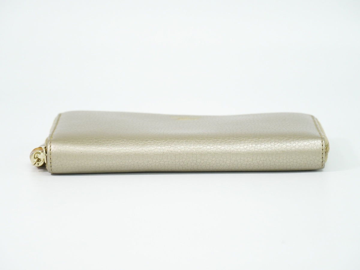 Gucci Bamboo Tassel Zip Leather Gold Leather Wallets Accessory (Pre-Owned)