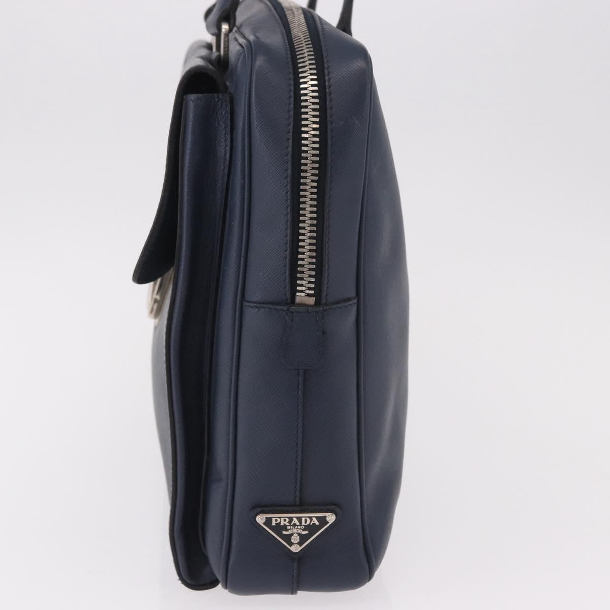 Prada Briefcase Leather Blue Leather Briefcase Bag (Pre-Owned)