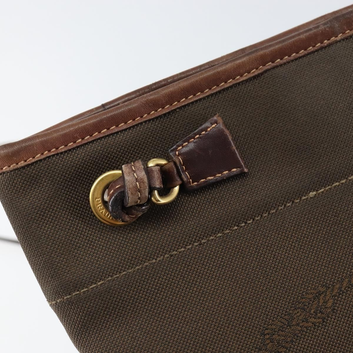 Prada Logo Flat Messenger Canvas Brown Canvas Shoulder Bag Bag (Pre-Owned)