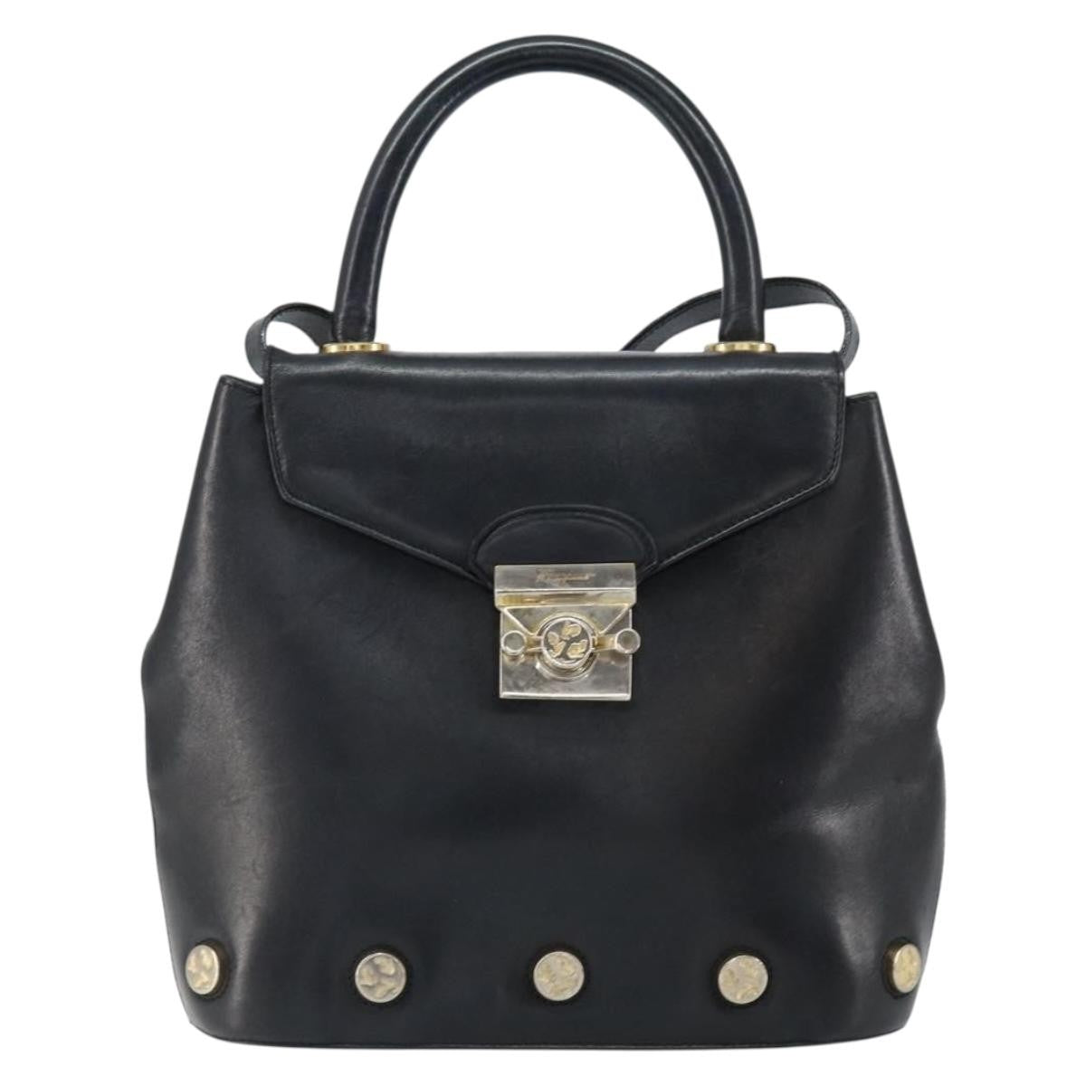 Salvatore Ferragamo Vintage Leather Black Leather Handbag (Pre-Owned)
