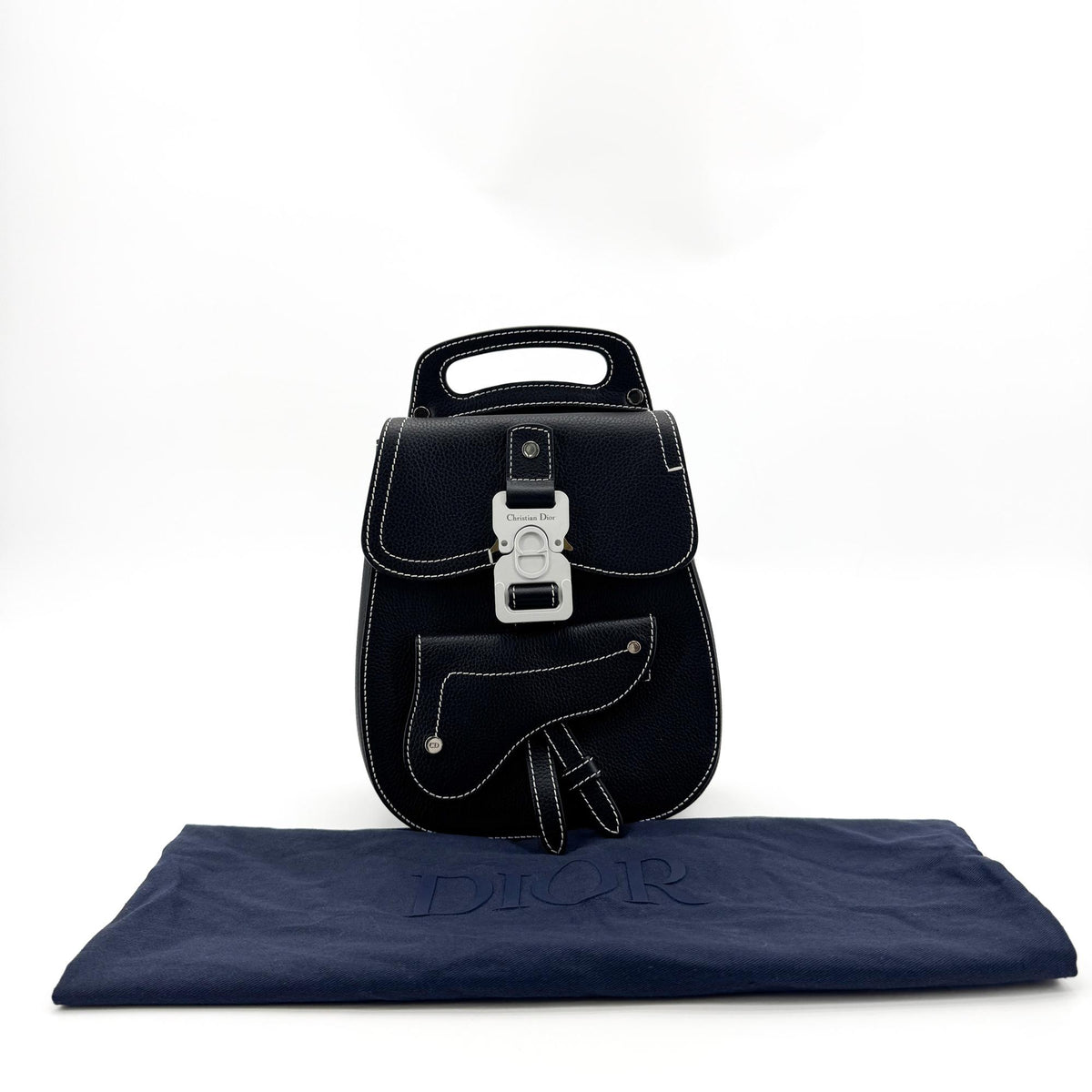 Christian Dior Saddle Leather Black Calfskin Backpack Bag (Pre-Owned)